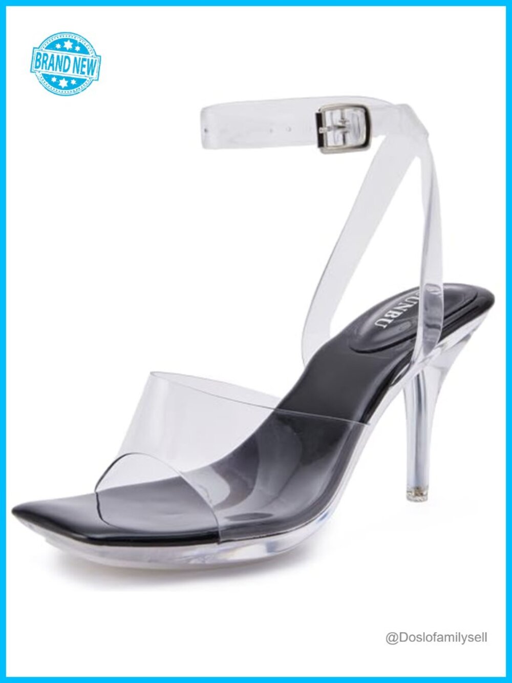 Clear Platform Heeled Sandals Strappy Stiletto Square Toe